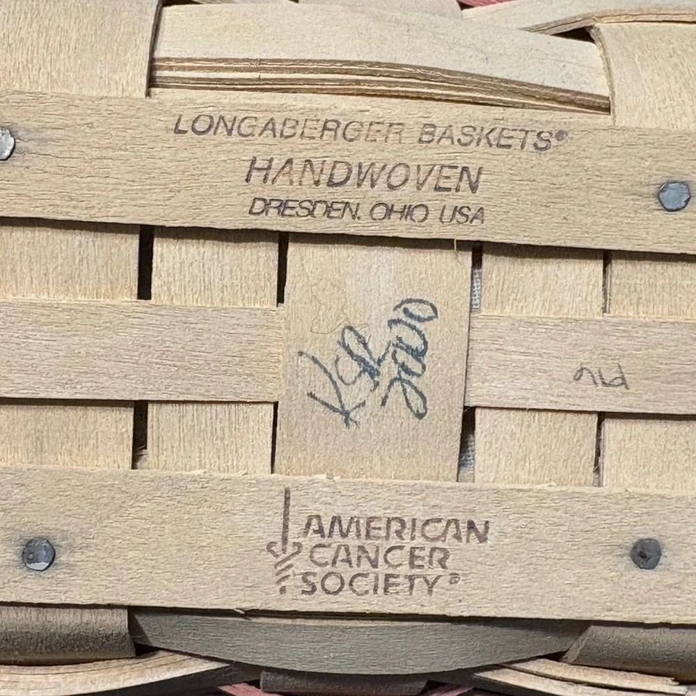 LONGABERGER 2000 CENTURY CELEBRATION HOPE BASKET, FABRIC LINER, PROTECTOR & LID